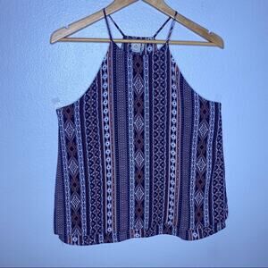 Paper Crane Navy & Mauve Pattern Tank Sz M
